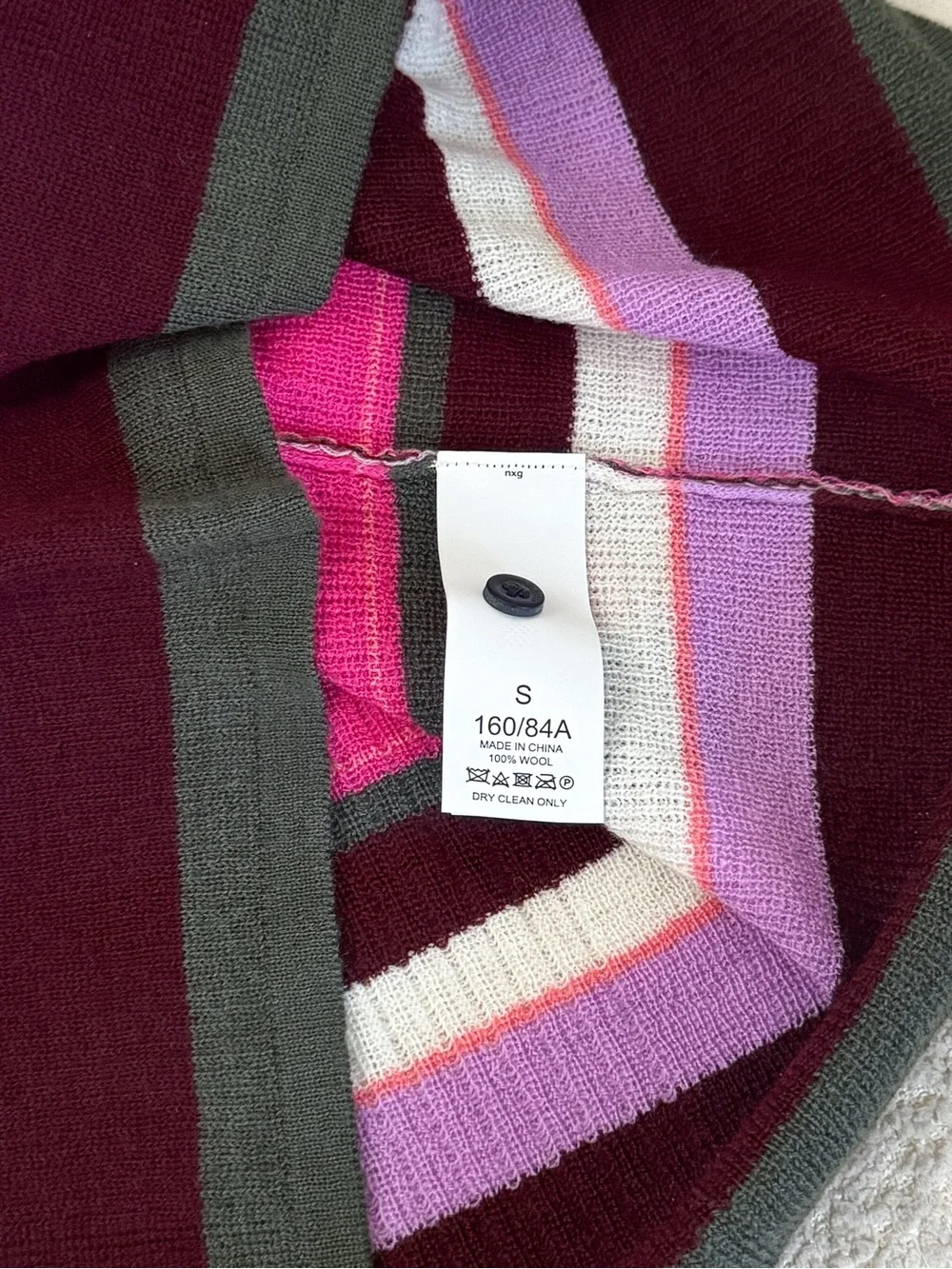 Kate Spade Fine Striped Polo Wool Sweater in Pink, Burgundy & White NWOT Small